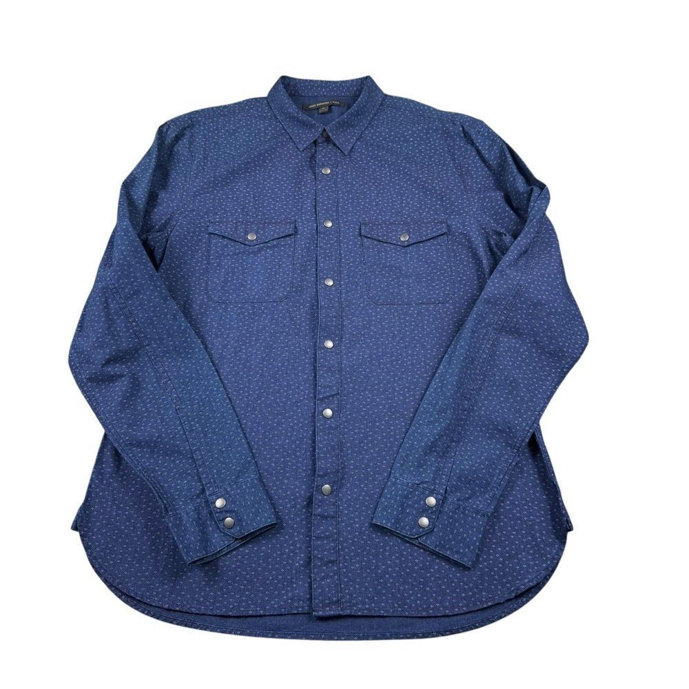 John Varvatos Blue Geometric Snap Front Shirt Mens Medium W544T2B NWOT